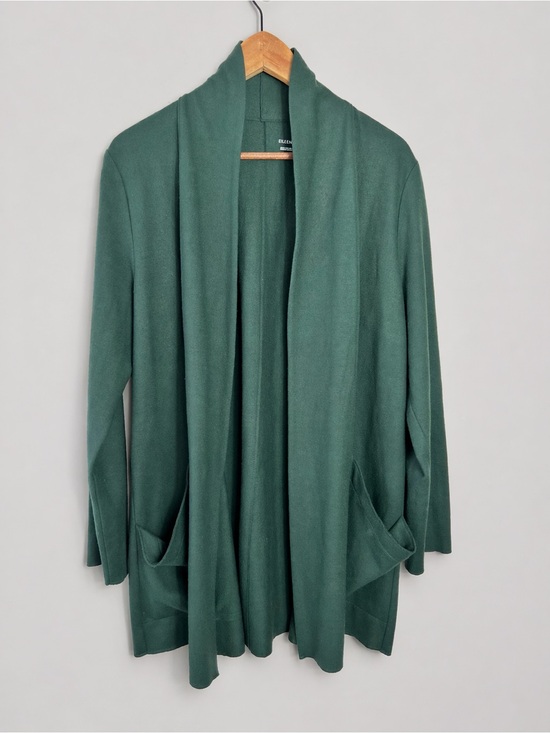 Eileen Fisher Sweaters - Eileen Fisher Size Large Forest Green Wool Open Front Longline Blazer Minimalist